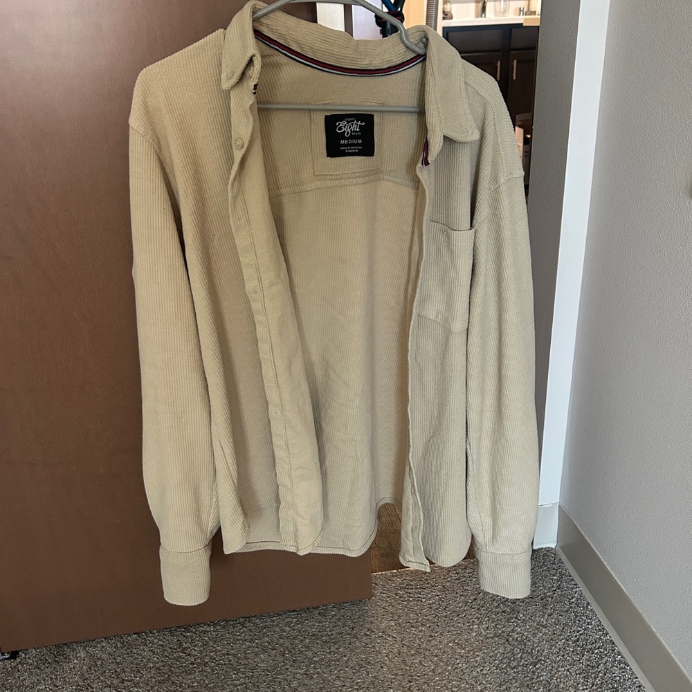 Beige Corduroy Button-Up Shirt